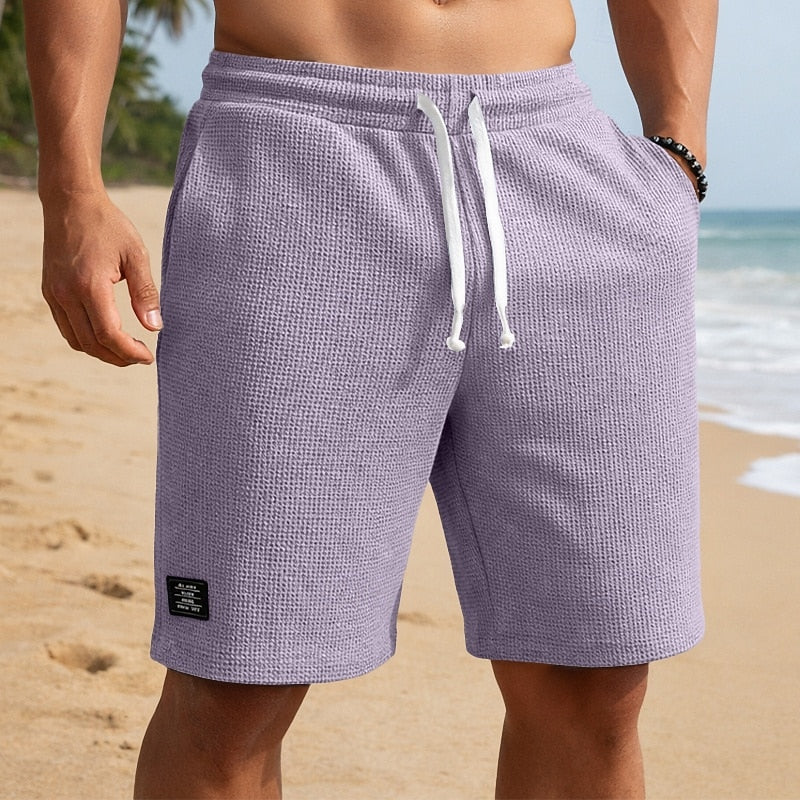 Men's Waffle Textured Shorts - Breathable & Stretchy for Beach or Daily Wear