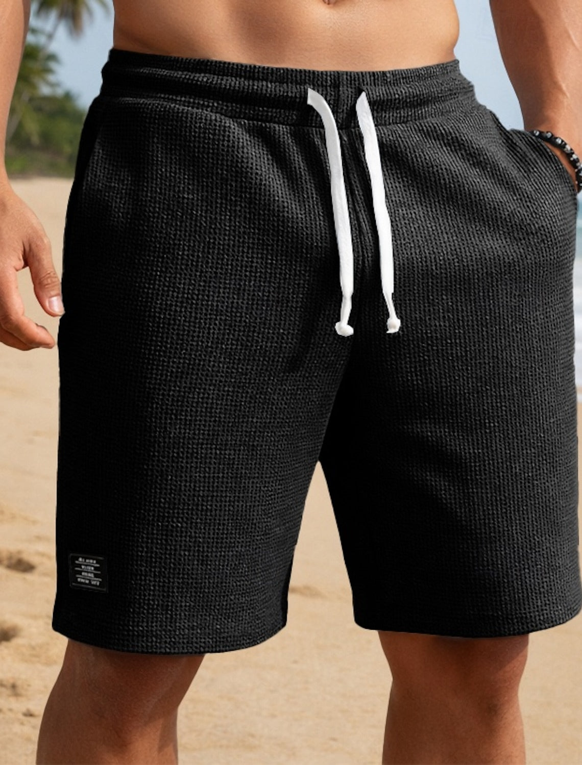 Men's Waffle Textured Shorts - Breathable & Stretchy for Beach or Daily Wear