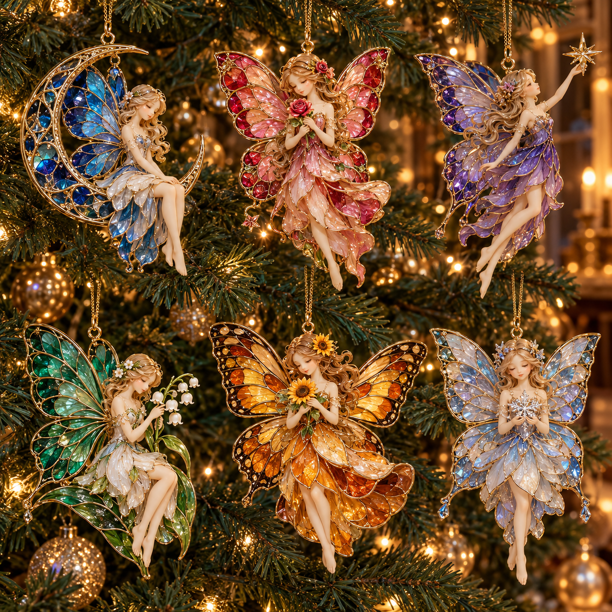 ✨ 2026 Enchanted Stained Glass Fairy Christmas Ornaments 