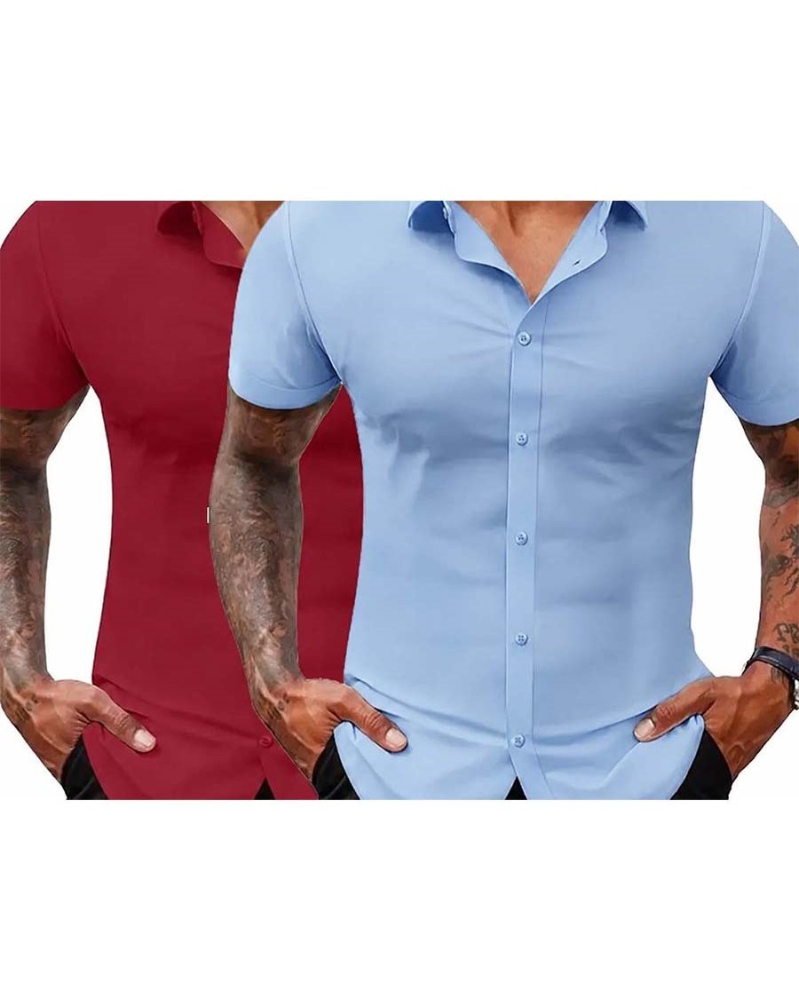 🔥Summer hot sale 49% OFF👔🔥 2-Pack Men’s Stretch Short Sleeve Dress Shirts