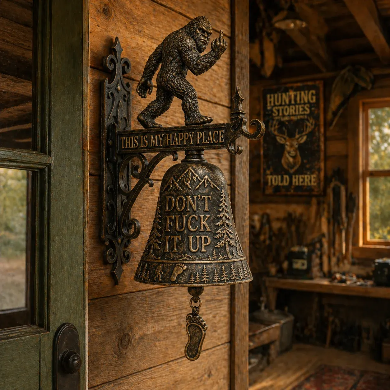 Bigfoot Funny Wall Bell – Rustic Sasquatch Doorbell Decor