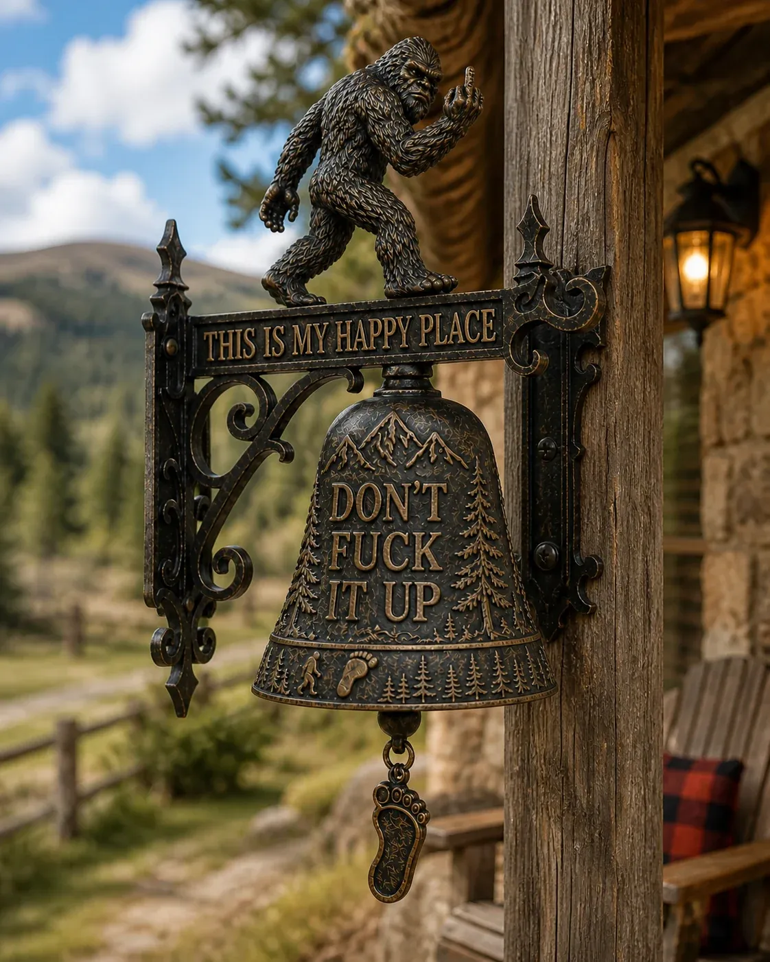 Bigfoot Funny Wall Bell – Rustic Sasquatch Doorbell Decor
