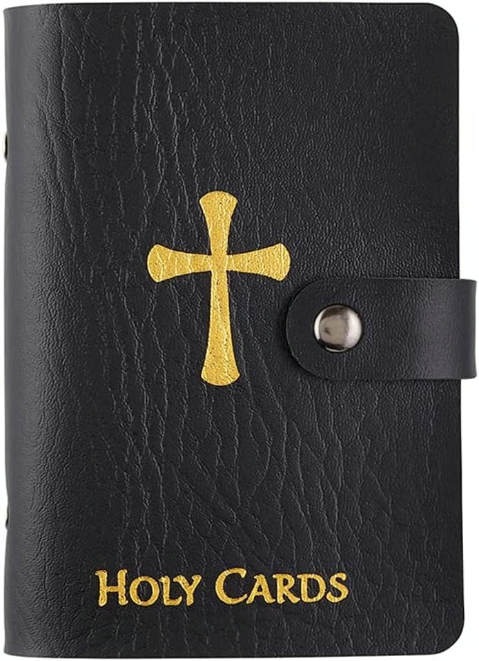 ✝️ Catholic Genuine Leather Holy Card Holder – Pocket Prayer Card Organizer with Snap Closure