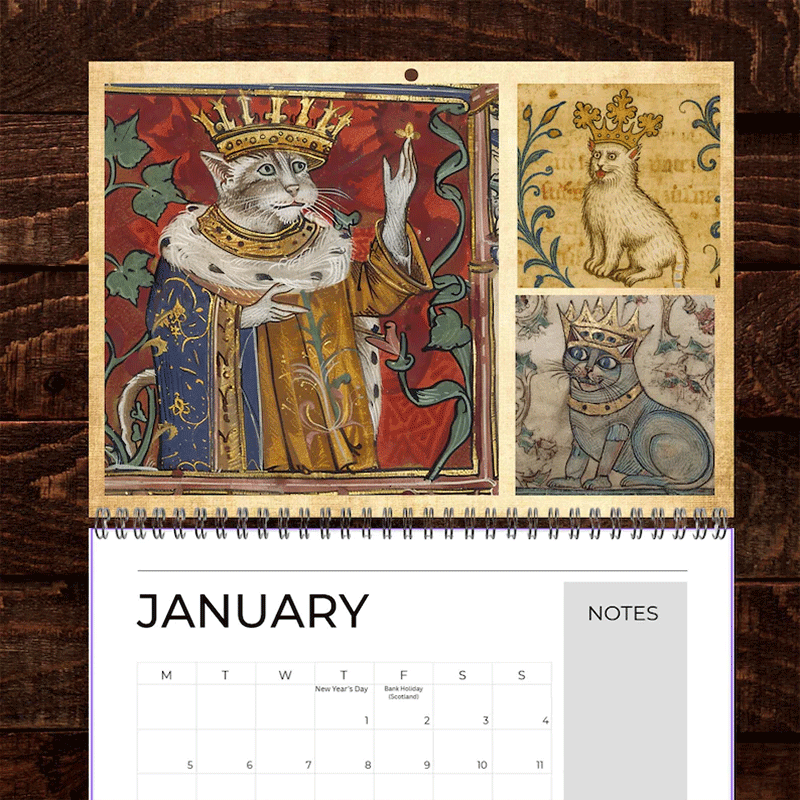Medieval Cats with Crowns Calendar 2026