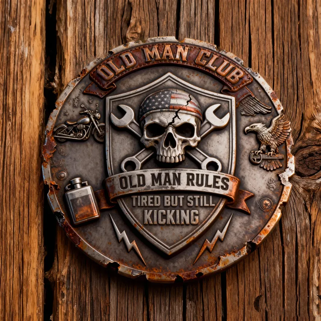 “Old Man Club Collector Coin — Rusted, Rugged, Unbreakable”