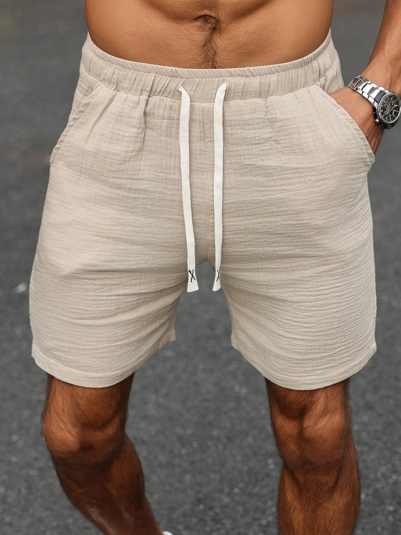 Men's Drawstring Waist Pockets Loose Casual Linen Shorts