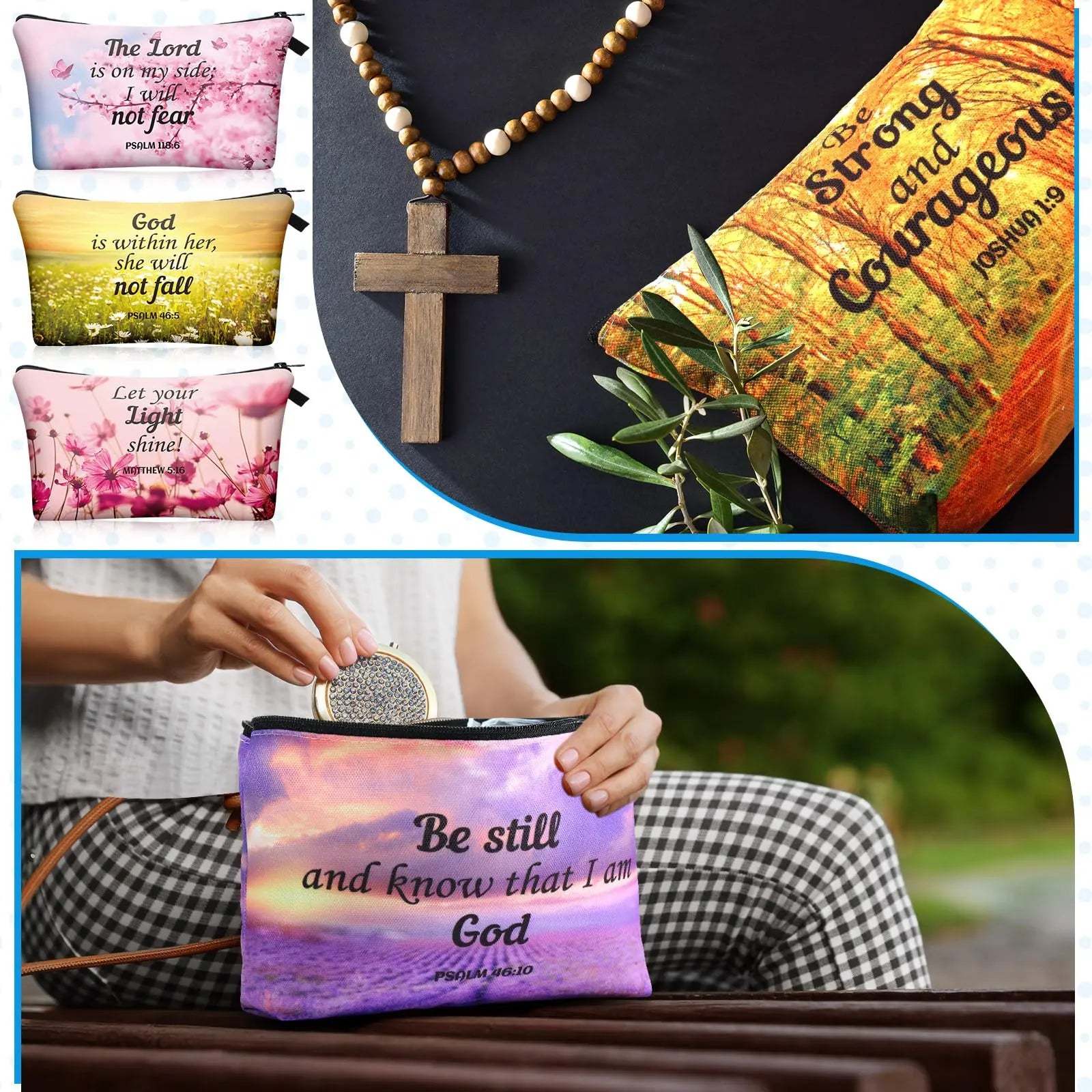 Christian Makeup Bag Gift for Women Bulk Faith Pocket Bag with Bible Verse Floral Pattern