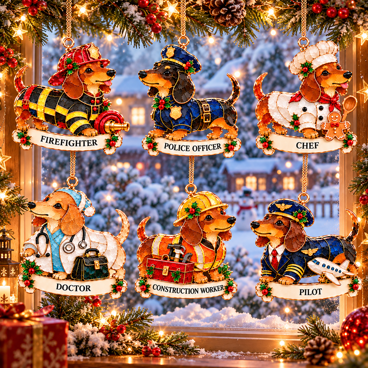 2026 Dachshunds at Work Christmas Ornaments 