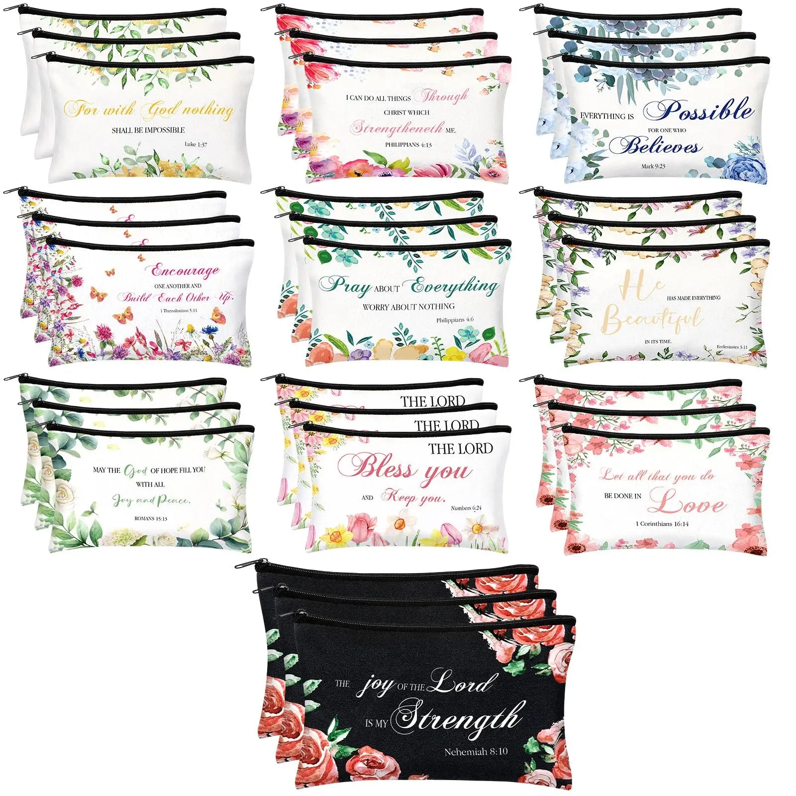 Christian Makeup Bag Gift for Women Bulk Faith Pocket Bag with Bible Verse Floral Pattern