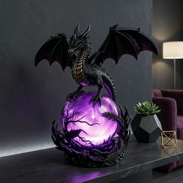 🔮🐉Gothic Dragon LED Crystal Ball Lamp for Dark Aesthetic Decor 