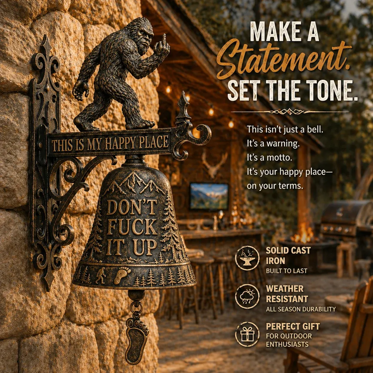 Bigfoot Funny Wall Bell – Rustic Sasquatch Doorbell Decor