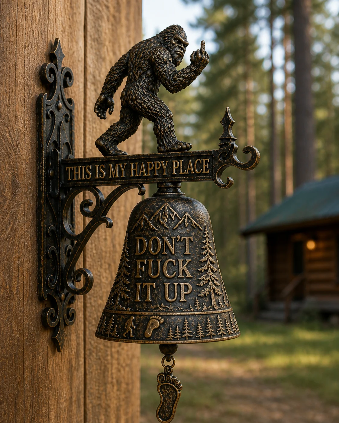 Bigfoot Funny Wall Bell – Rustic Sasquatch Doorbell Decor