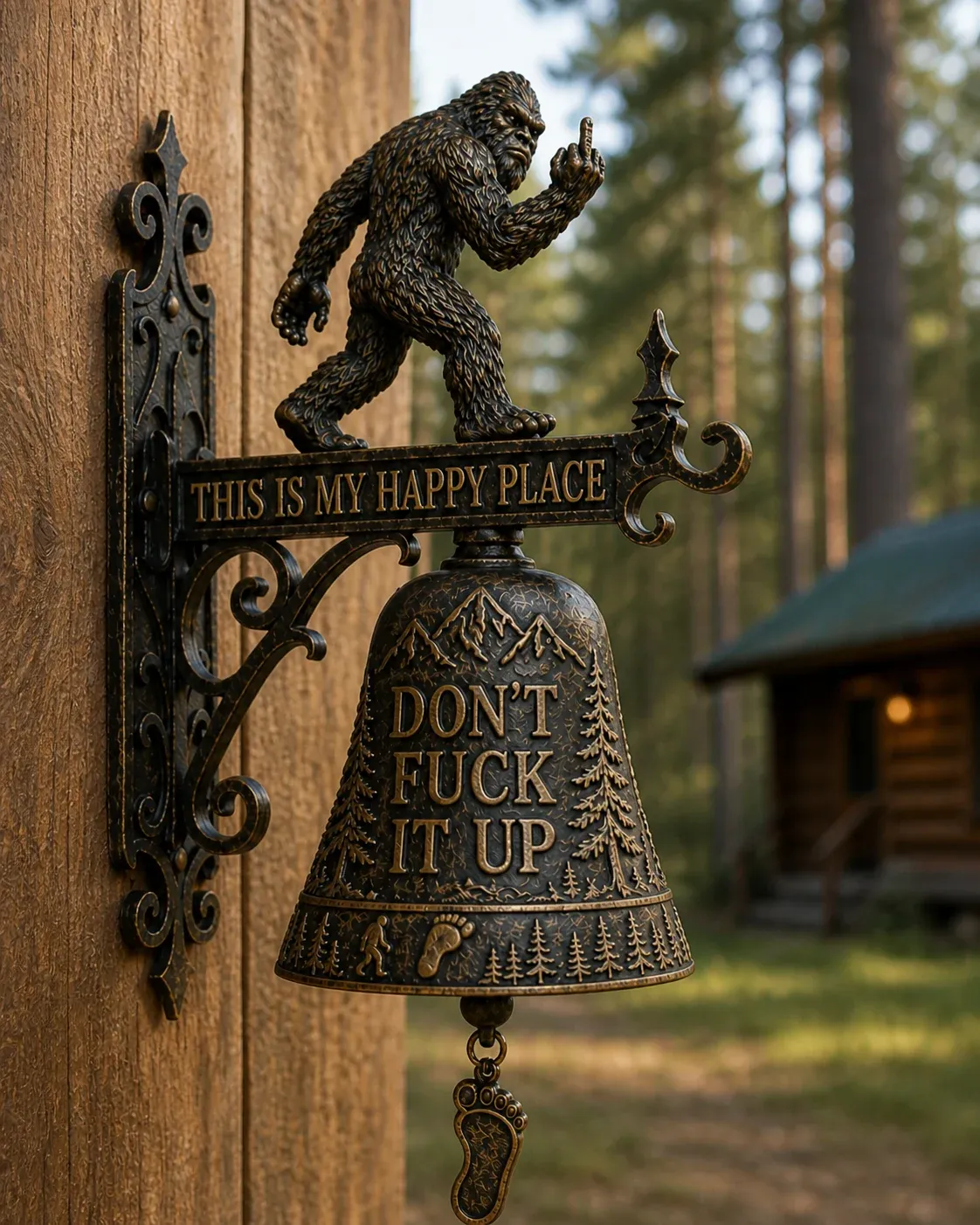 Bigfoot Funny Wall Bell – Rustic Sasquatch Doorbell Decor