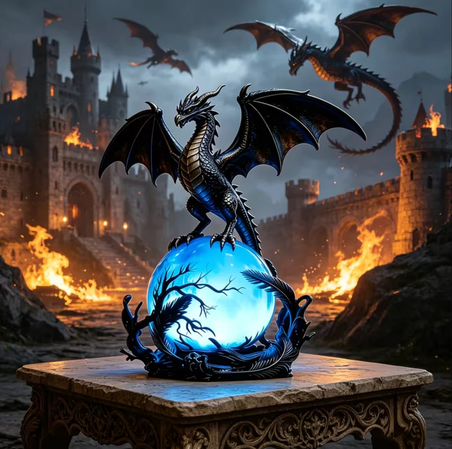 🔮🐉Gothic Dragon LED Crystal Ball Lamp for Dark Aesthetic Decor 