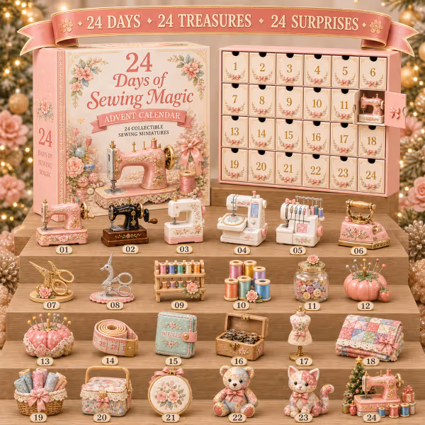 ⏳ Last Day 49% OFF – 🧵24 Days Of Sewing Magic Advent Calendar | 24 Sewing-Inspired Miniatures for Craft Lovers, Quilters & Handmade Enthusiasts 🎁