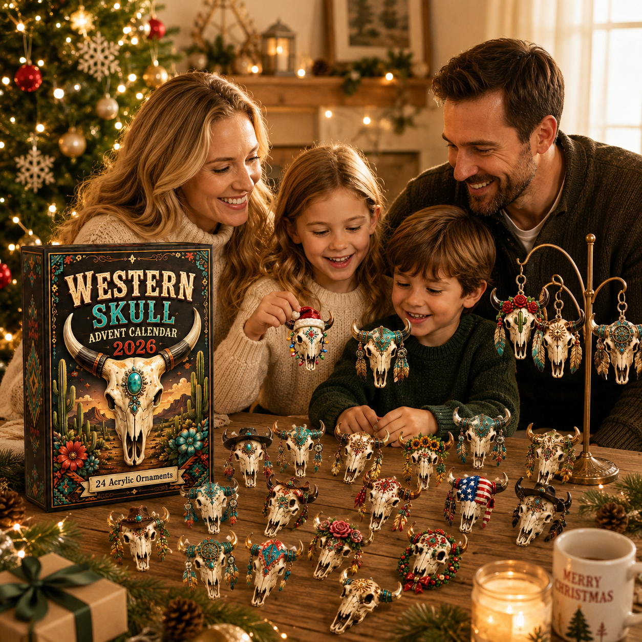 2026 Western Skull Advent Calendar – 24 Days of Unique Cowboy Christmas Ornaments