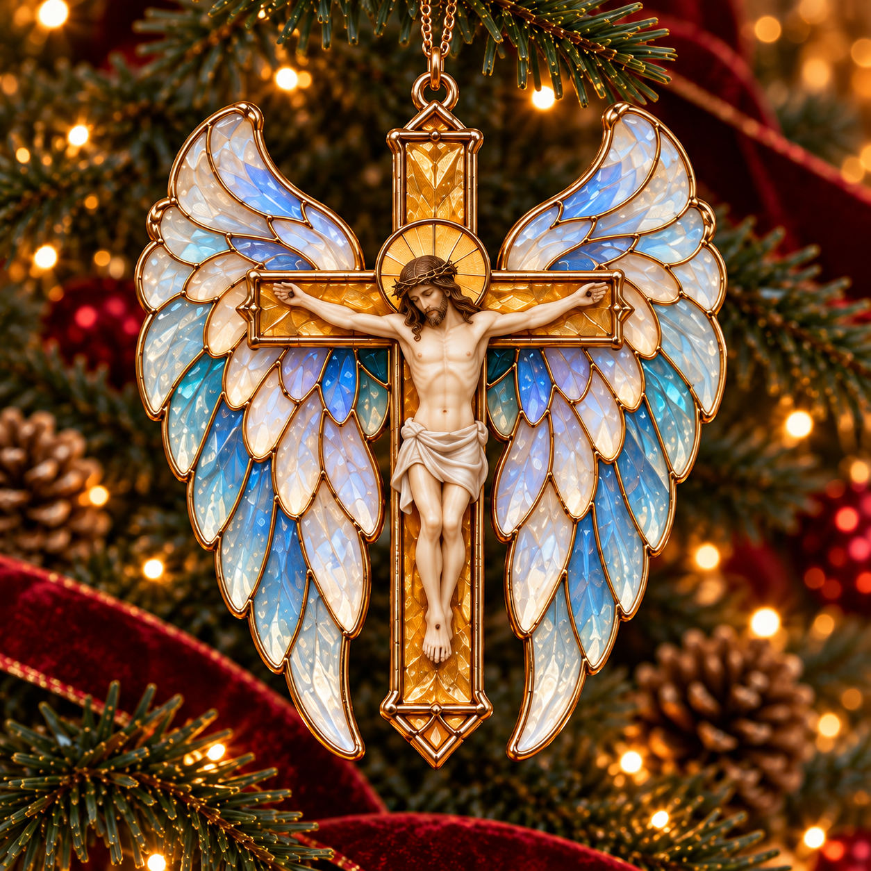 2026 Sacred Light — Vintage Stained Glass–Style Crucifix Christmas Ornaments 