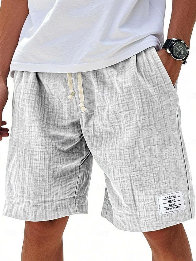 Men's Casual Knee-Length Shorts – Elastic Waist, Solid Color, Daily & Beach