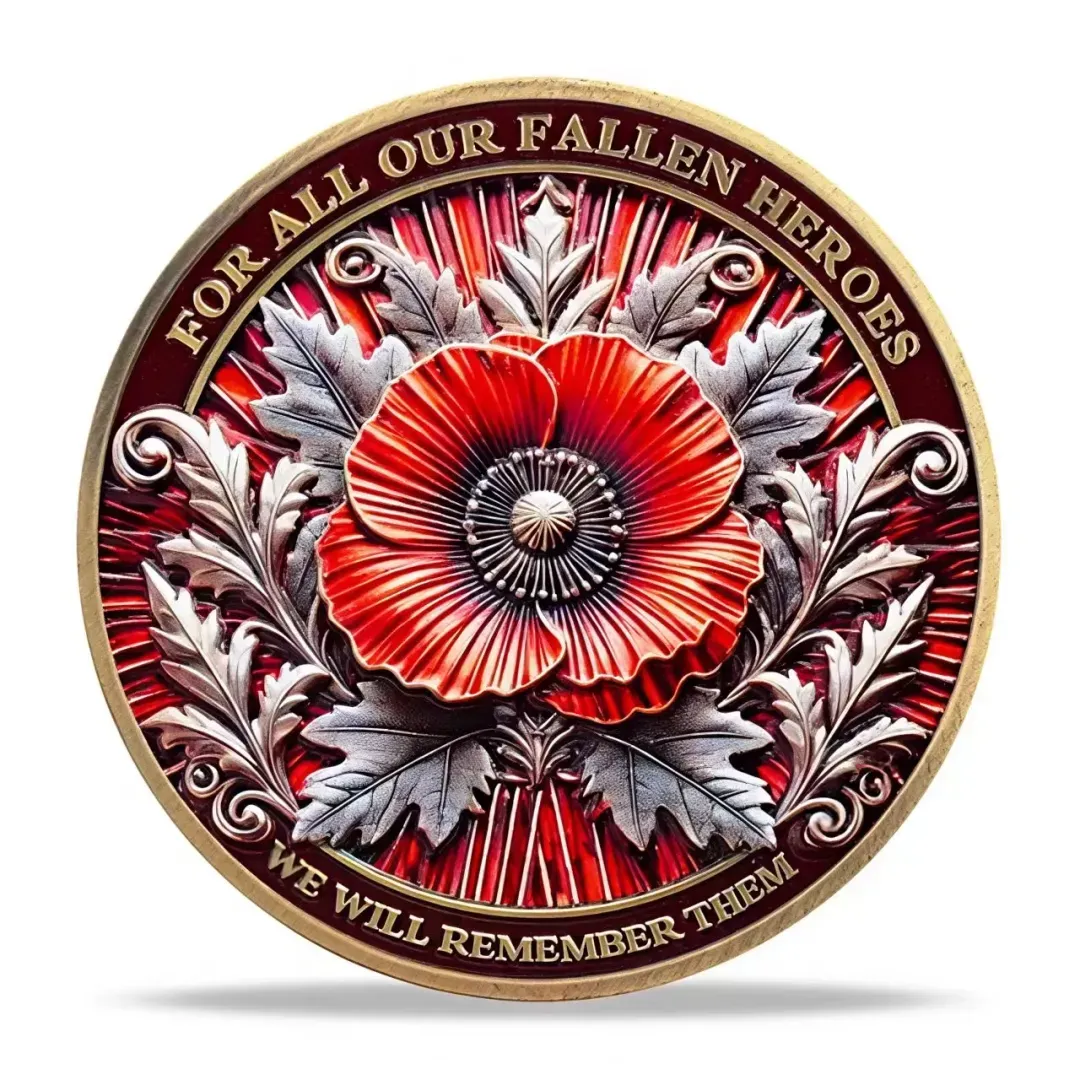 Poppy Remembrance Military Challenge Coin | Honor Fallen Heroes, Uphold “Lest We Forget” Legacy