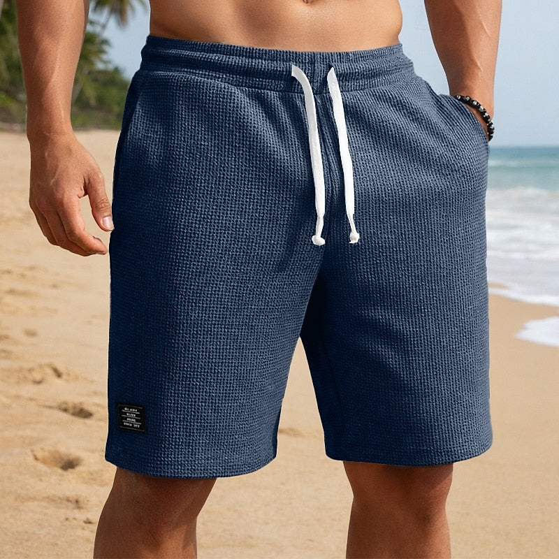 Men's Waffle Textured Shorts - Breathable & Stretchy for Beach or Daily Wear