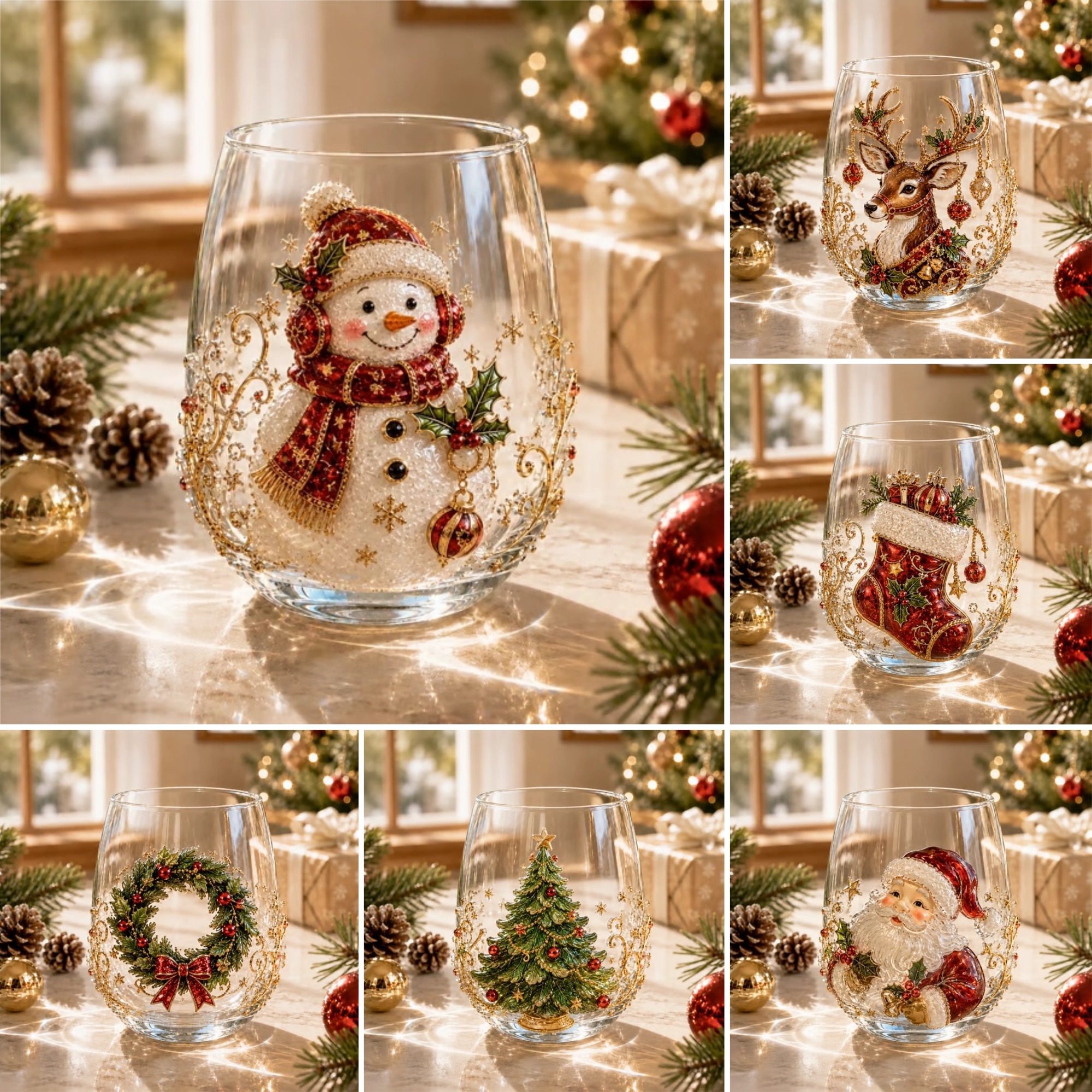 🎄✨ 3D Christmas Glass Art Cup | Luxury Raised Holiday Glassware for Drinks, Decor & Christmas Gifts 🎁