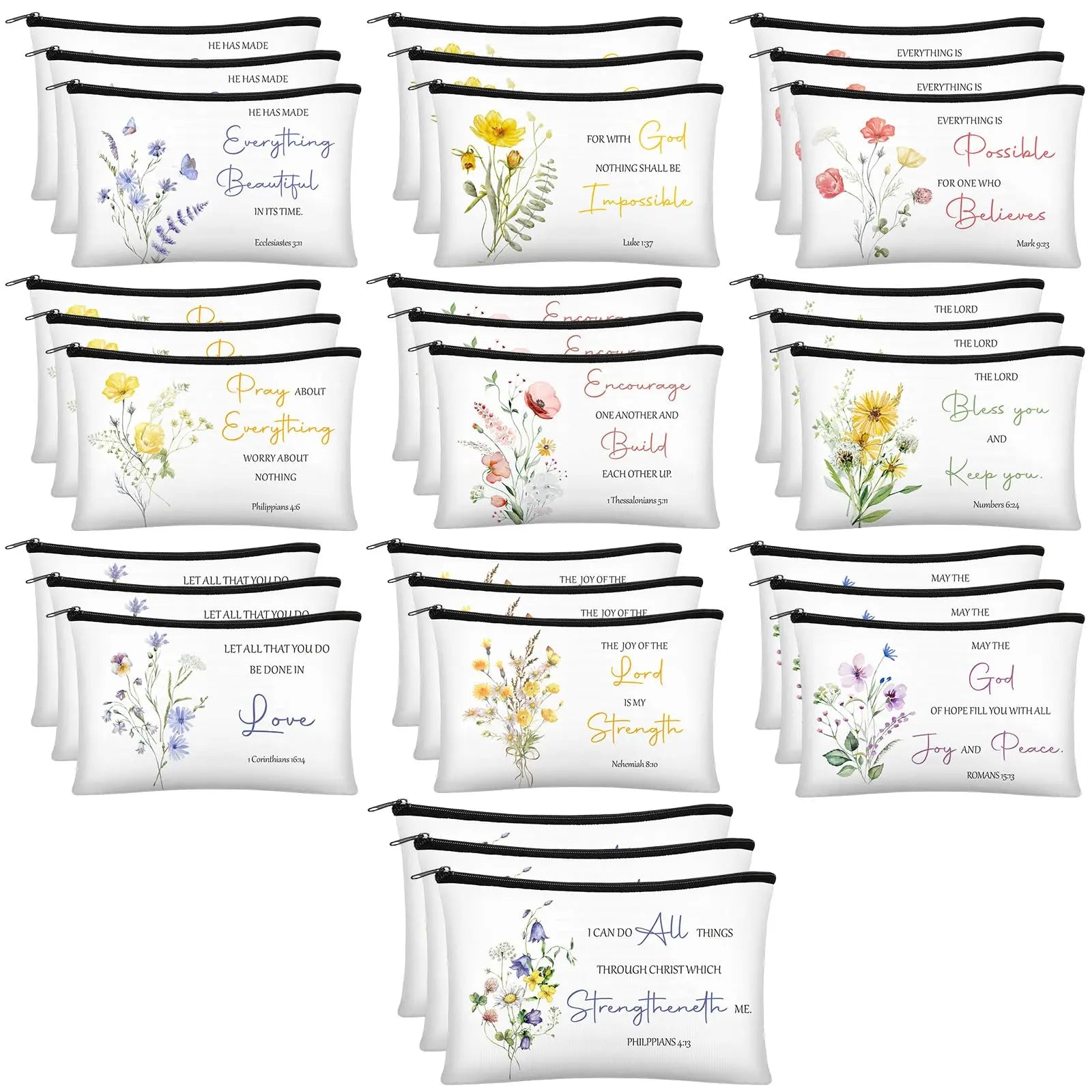 Christian Makeup Bag Gift for Women Bulk Faith Pocket Bag with Bible Verse Floral Pattern