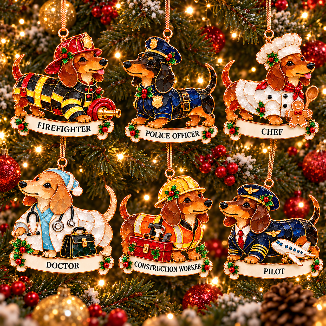 2026 Dachshunds at Work Christmas Ornaments 