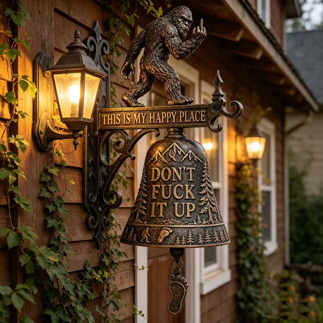 Bigfoot Funny Wall Bell – Rustic Sasquatch Doorbell Decor
