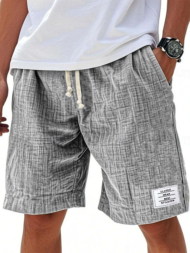 Men's Casual Knee-Length Shorts – Elastic Waist, Solid Color, Daily & Beach