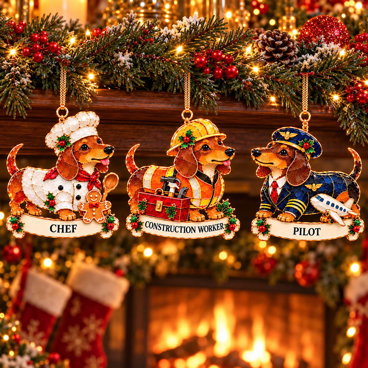 2026 Dachshunds at Work Christmas Ornaments 