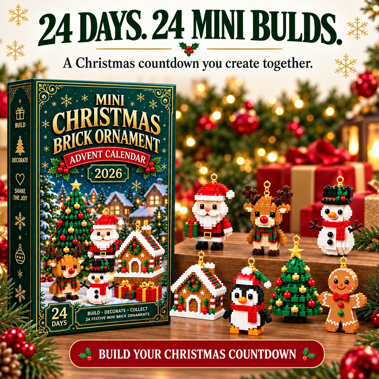 24-Day Mini Christmas Brick Ornament Advent Calendar 