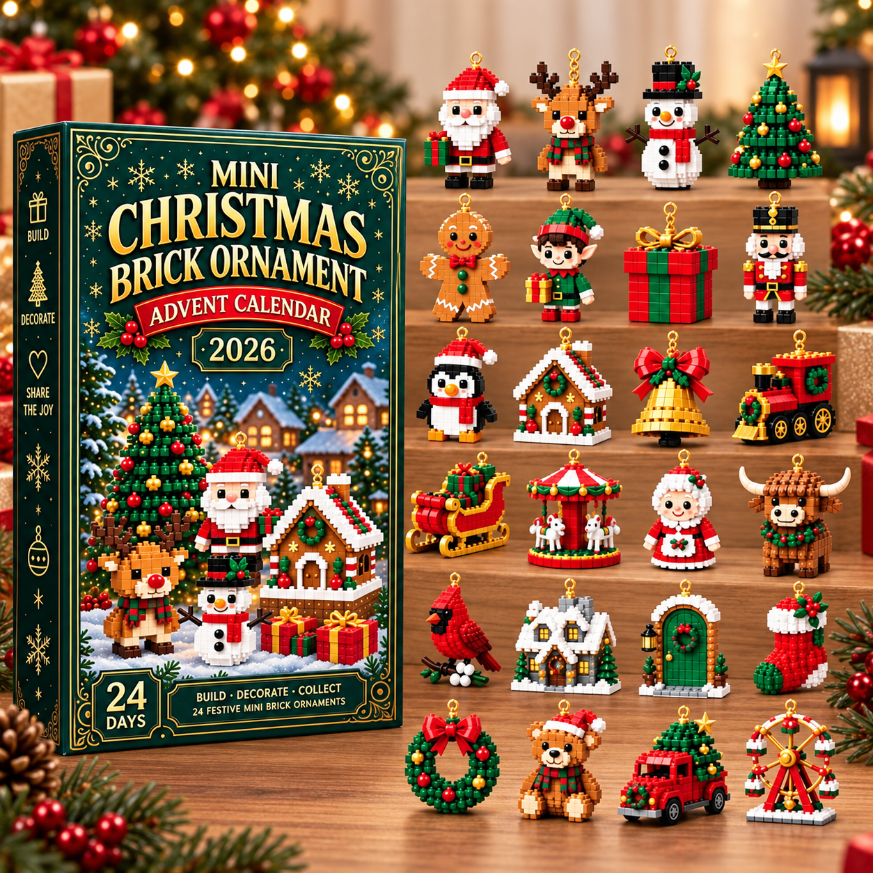 24-Day Mini Christmas Brick Ornament Advent Calendar 