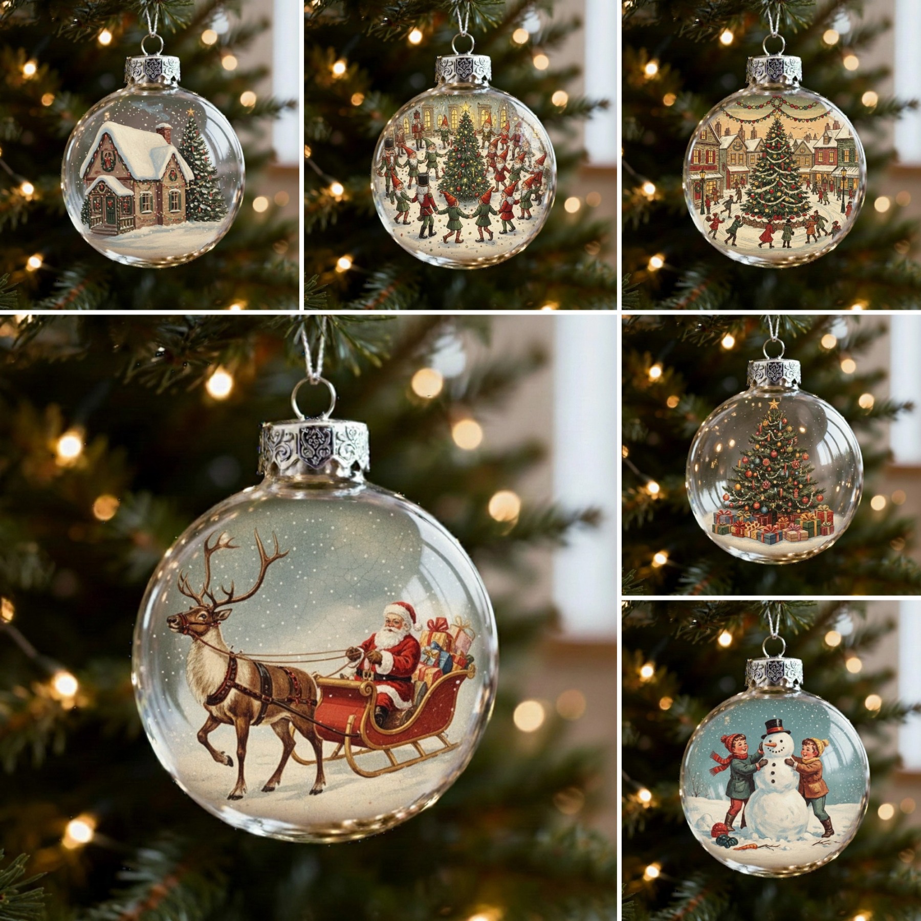​​Vintage Christmas Scene Bulb Ornaments