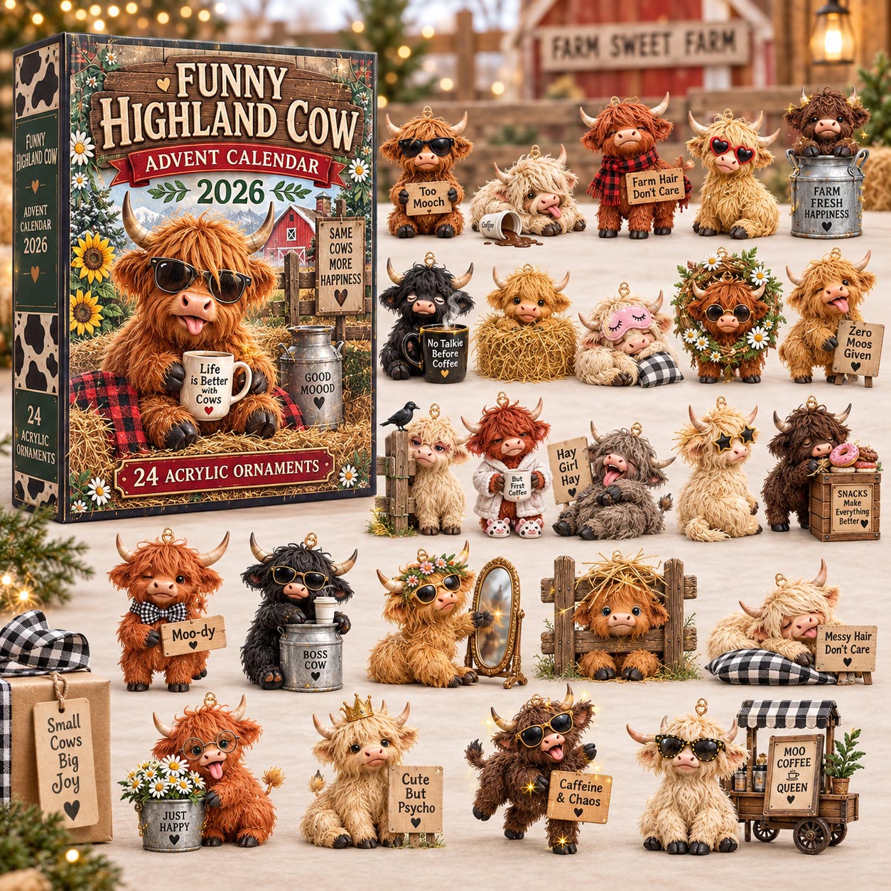 Funny Highland Cow Advent Calendar 2026 