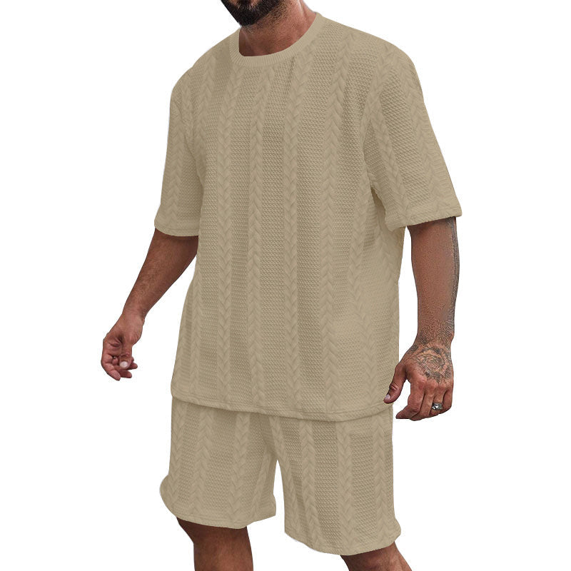 Men's Breathable Textured T-Shirts Shorts Set – Lightweight Summer Comfort Fit