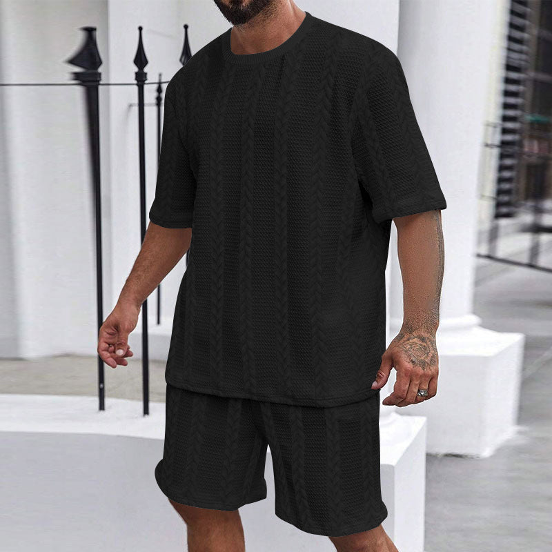 Men's Breathable Textured T-Shirts Shorts Set – Lightweight Summer Comfort Fit
