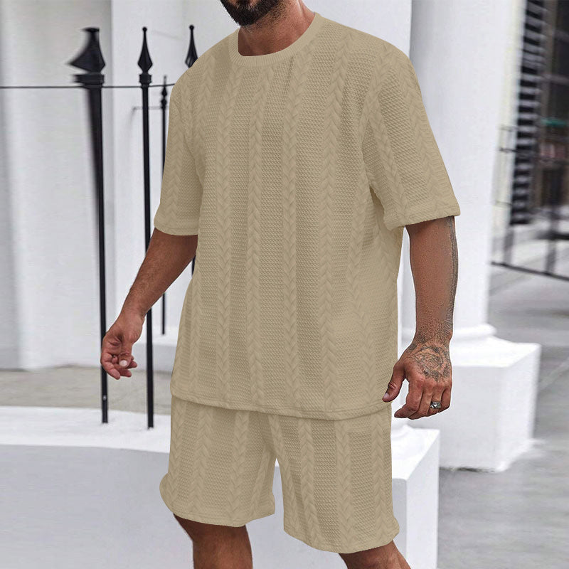 Men's Breathable Textured T-Shirts Shorts Set – Lightweight Summer Comfort Fit