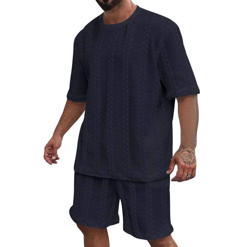 Men's Breathable Textured T-Shirts Shorts Set – Lightweight Summer Comfort Fit