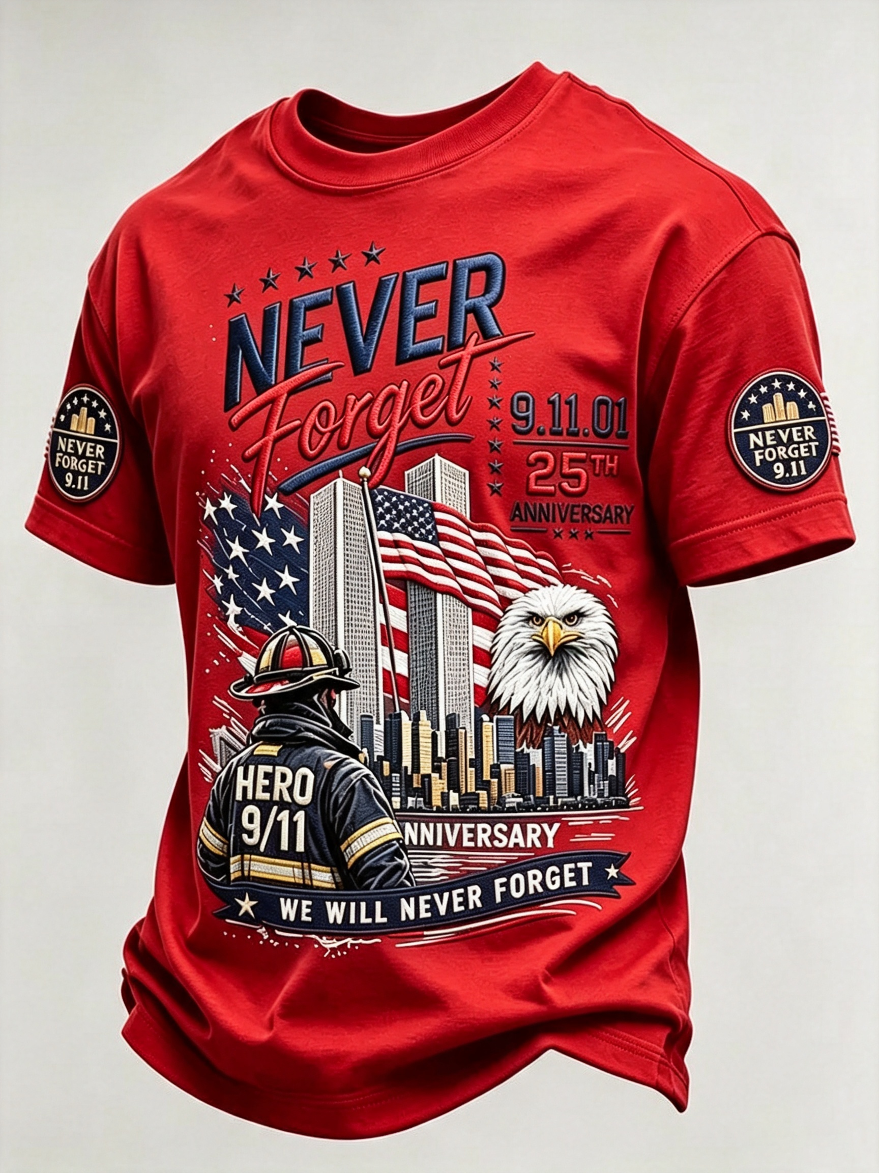 Men's 9/11 25th Anniversary ​​Never Forget Comfortable Short-Sleeve T-Shirt