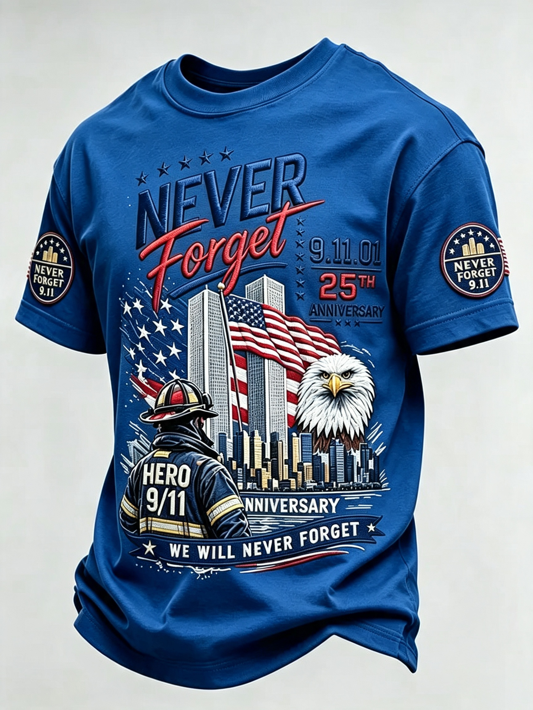 Men's 9/11 25th Anniversary ​​Never Forget Comfortable Short-Sleeve T-Shirt