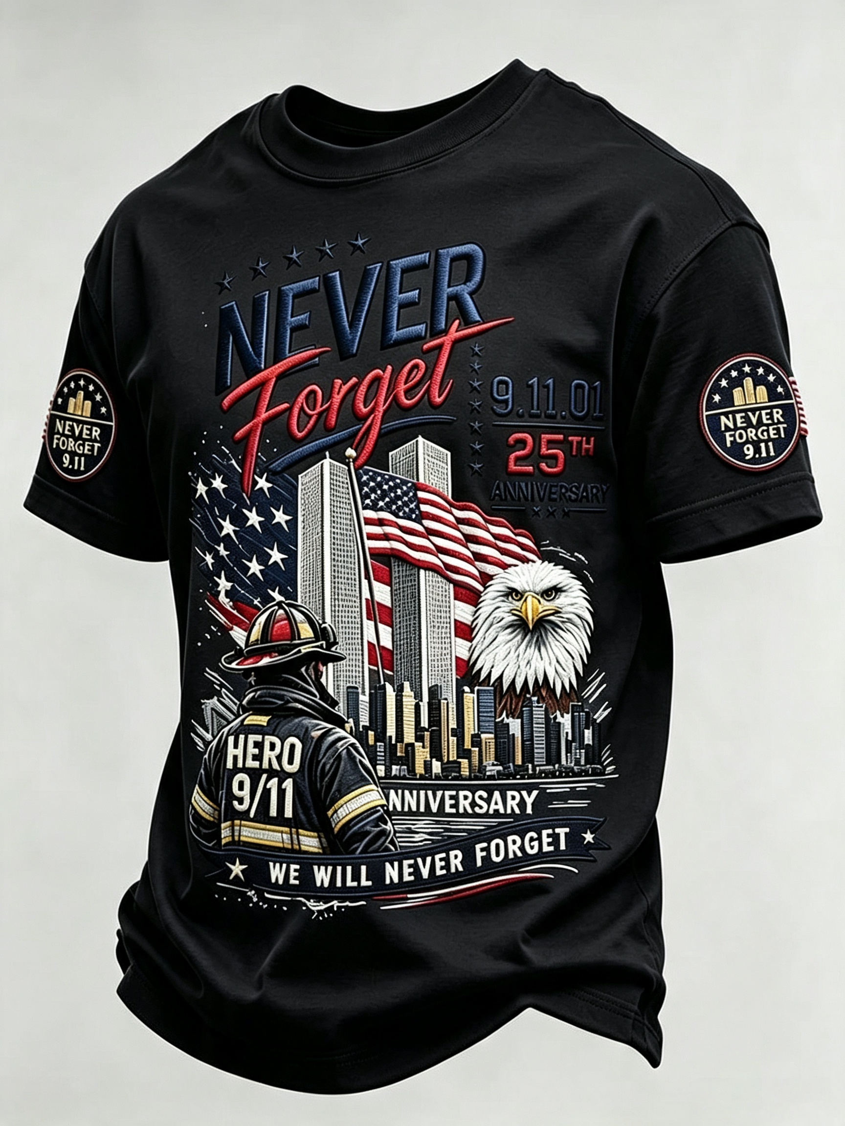 Men's 9/11 25th Anniversary ​​Never Forget Comfortable Short-Sleeve T-Shirt