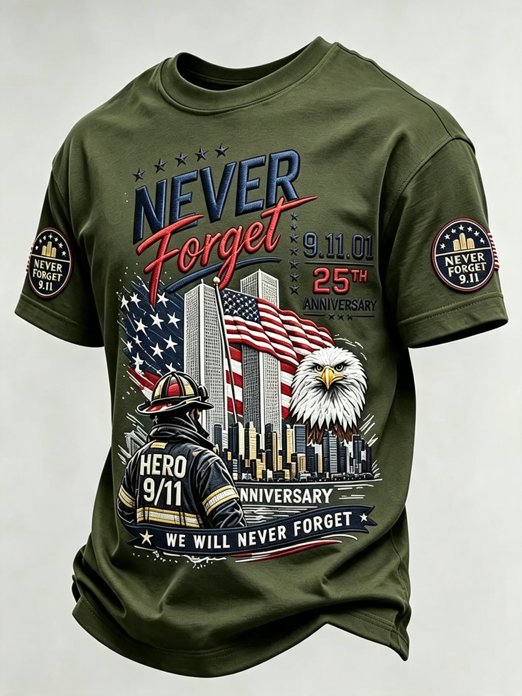 Men's 9/11 25th Anniversary ​​Never Forget Comfortable Short-Sleeve T-Shirt