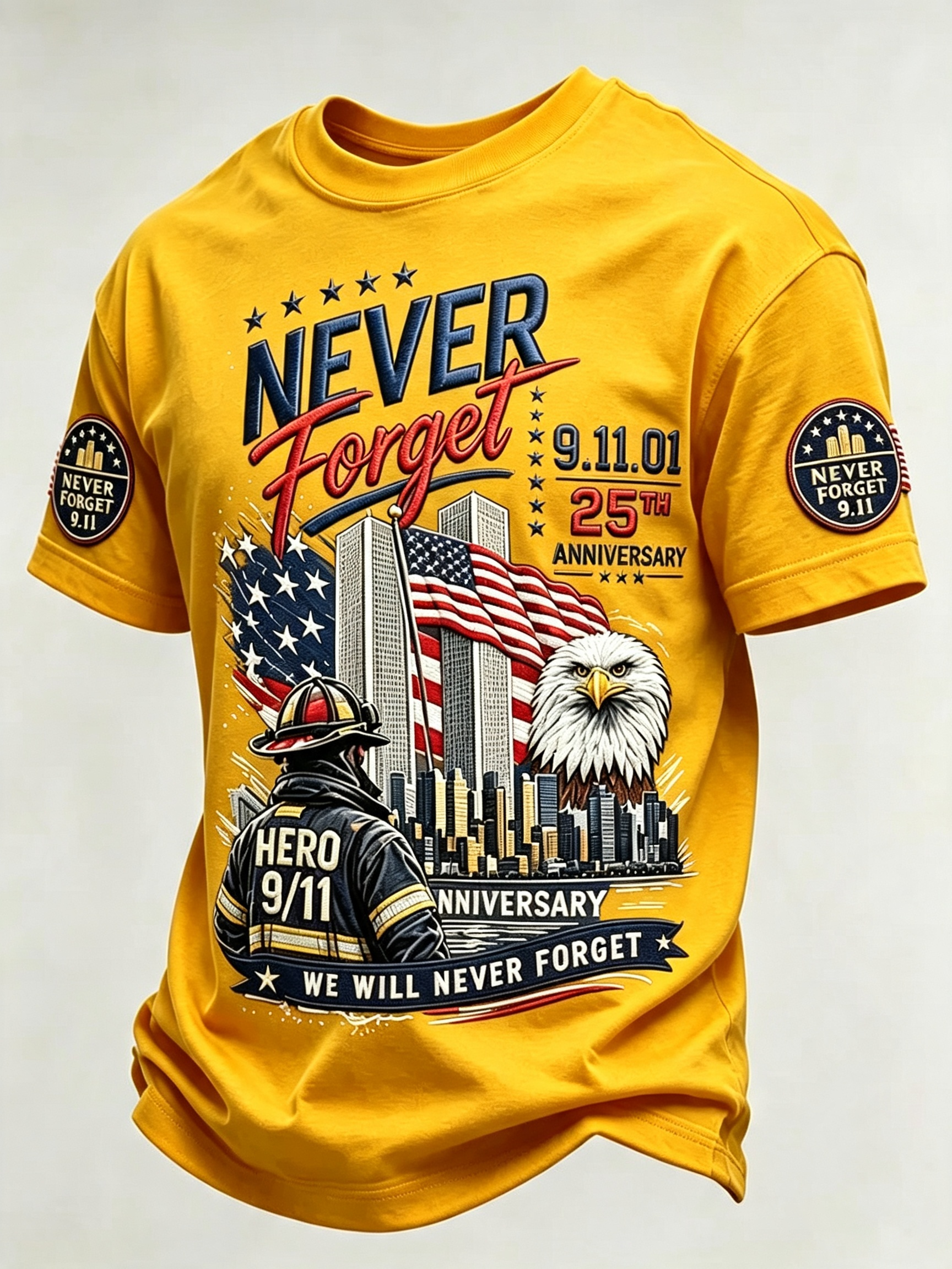 Men's 9/11 25th Anniversary ​​Never Forget Comfortable Short-Sleeve T-Shirt
