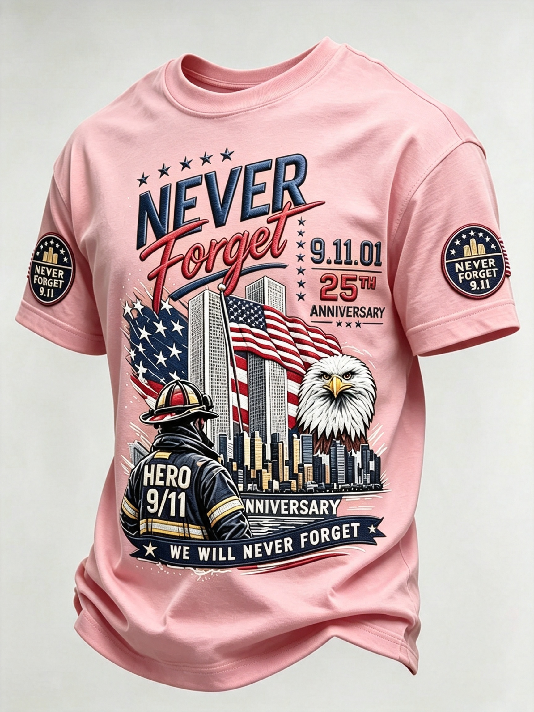Men's 9/11 25th Anniversary ​​Never Forget Comfortable Short-Sleeve T-Shirt