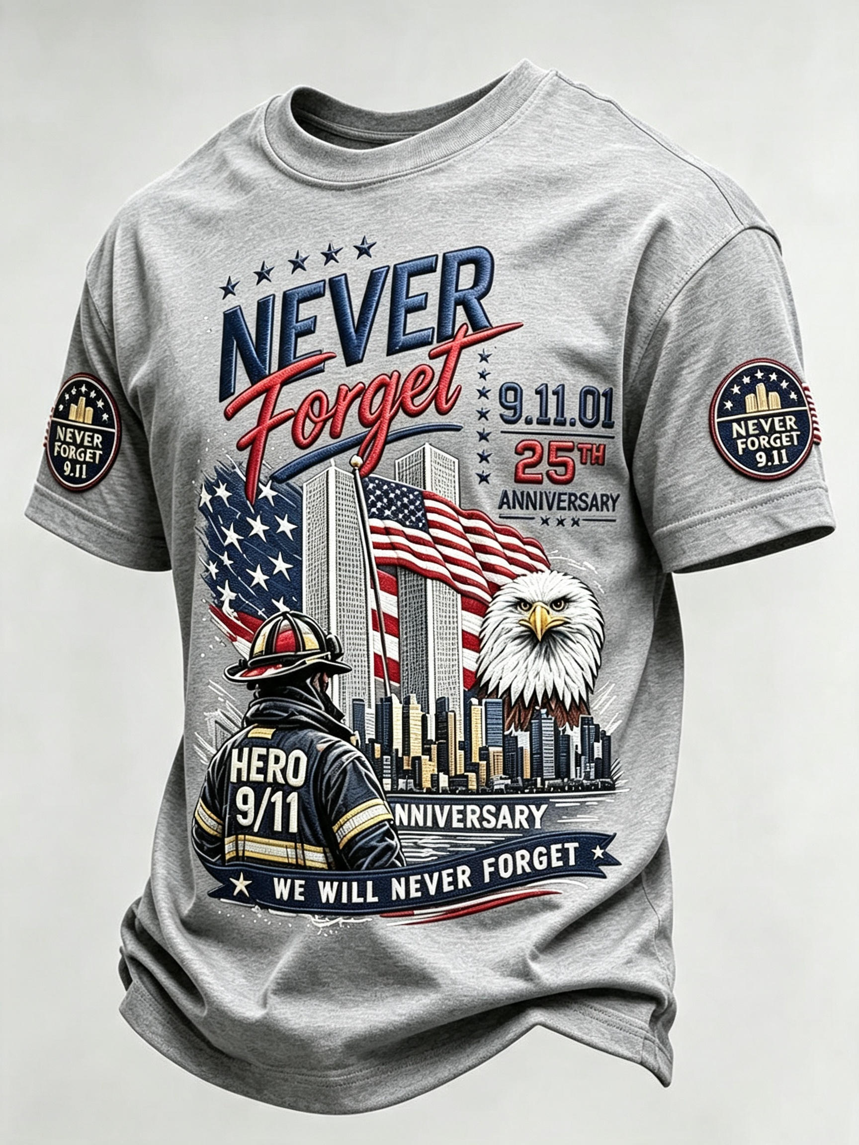 Men's 9/11 25th Anniversary ​​Never Forget Comfortable Short-Sleeve T-Shirt