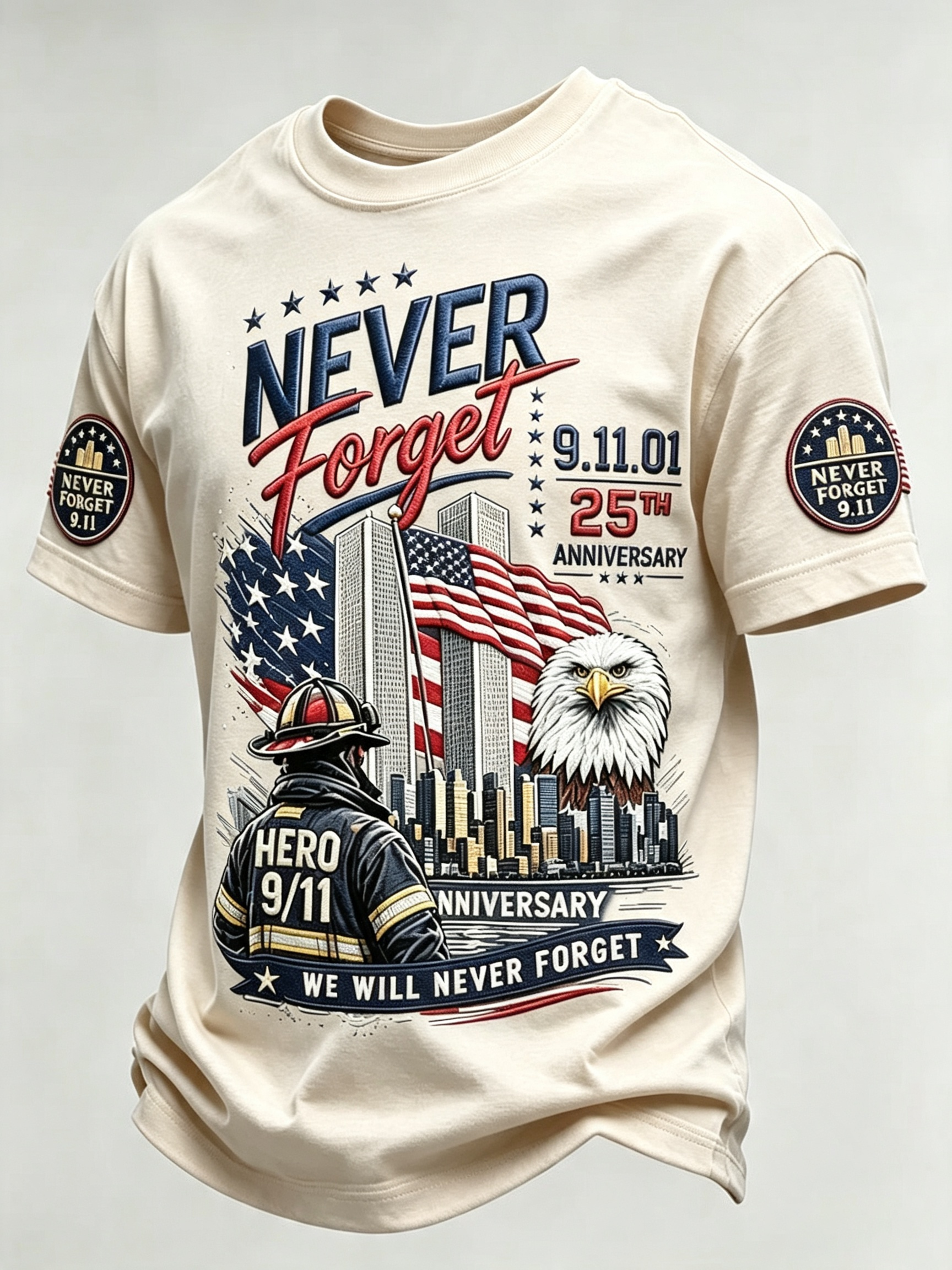 Men's 9/11 25th Anniversary ​​Never Forget Comfortable Short-Sleeve T-Shirt