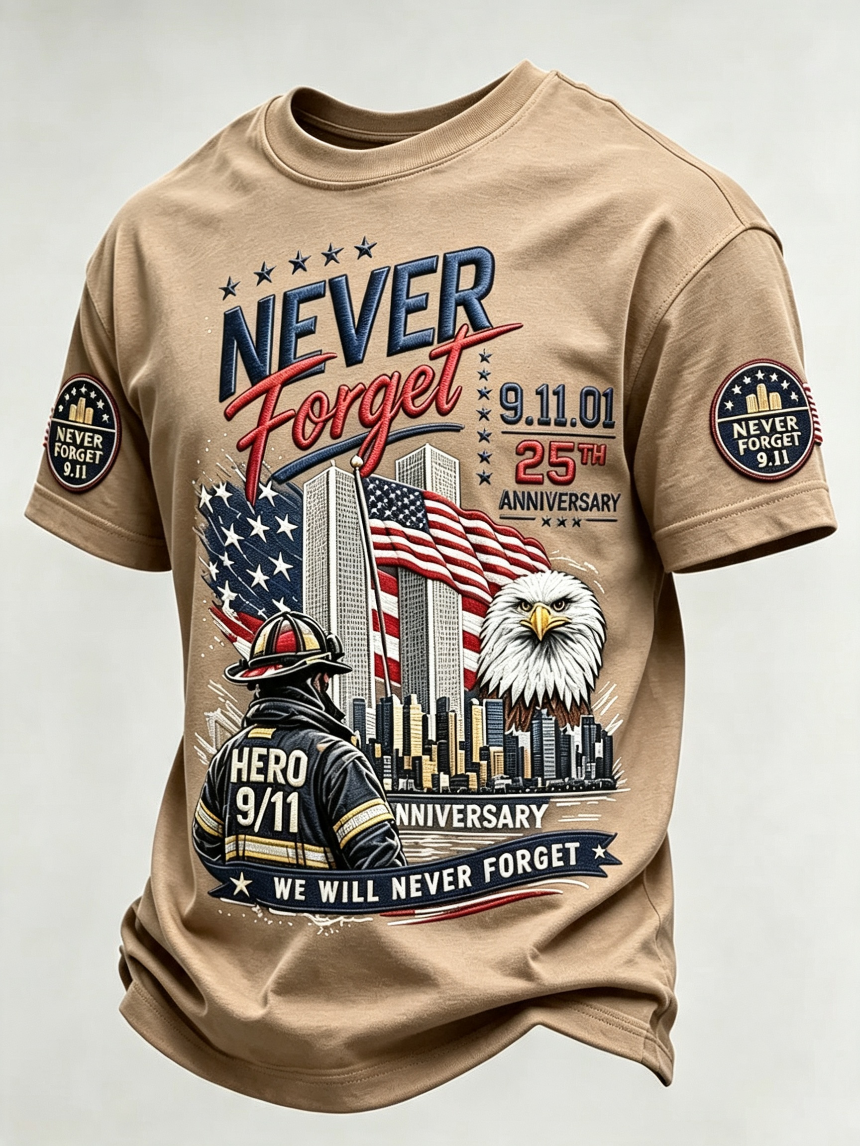 Men's 9/11 25th Anniversary ​​Never Forget Comfortable Short-Sleeve T-Shirt