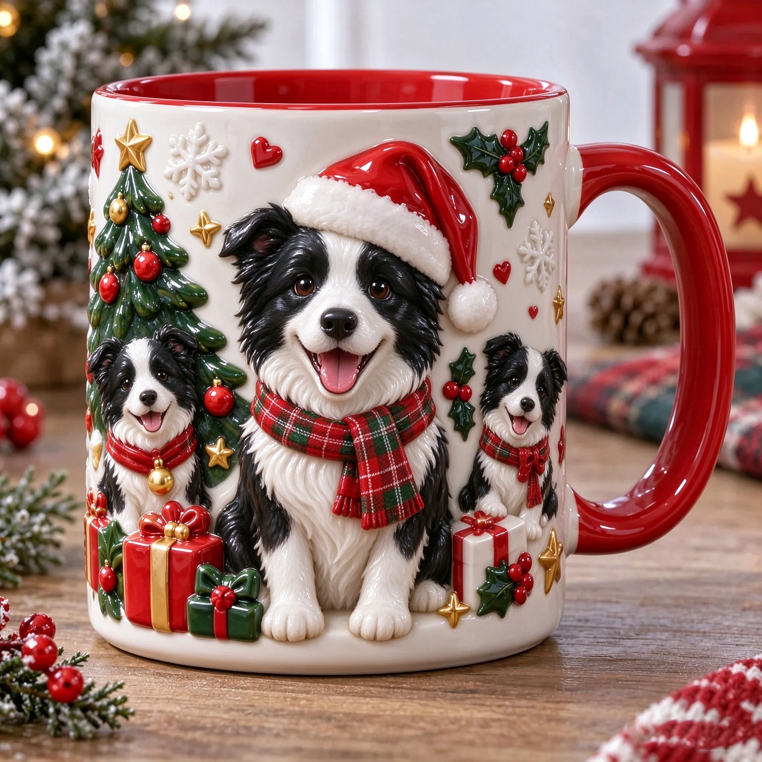 A Day of Border Collie Christmas 3D Effect Printed Accent Mug