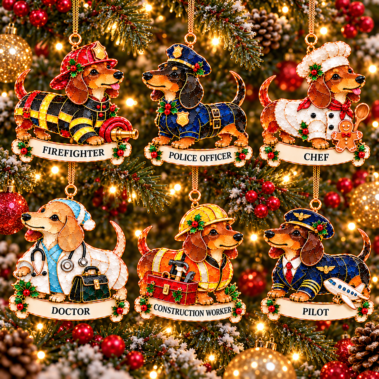 2026 Dachshunds at Work Christmas Ornaments 
