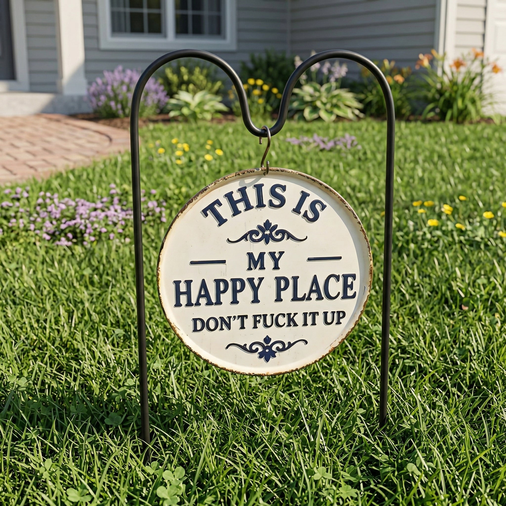 🌿 Funny Garden Metal Sign – “This Is My Happy Place – Don’t F*ck It Up”